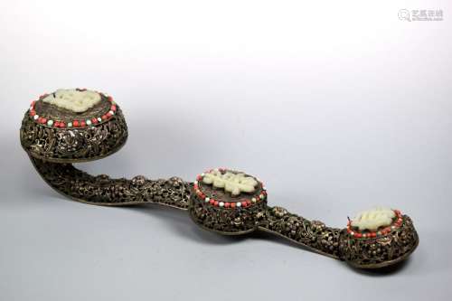 Chinese Ruyi Scepter with Nephrite Jade Plaque