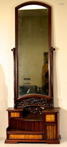 Chinese Rosewood Mirror and Drawer