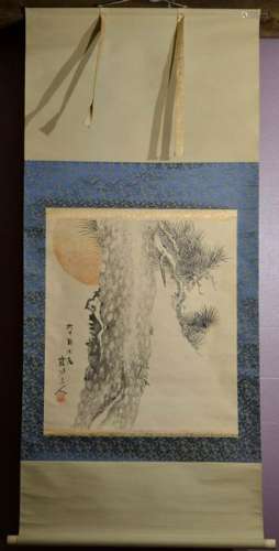 Japanese Water Color Scroll Painting - Morning Pine