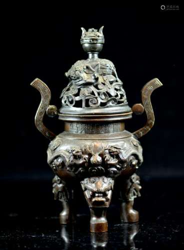 Chinese Bronze Censer with Dragon - Qianlung Mark