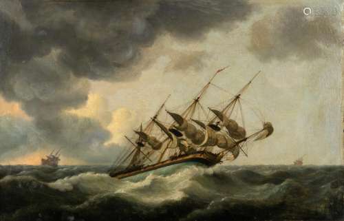 Thomas Luny (British, 1759-1837) Three Ships in Rough