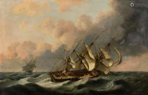 Thomas Luny (British, 1759-1837) Two Ships in Rough