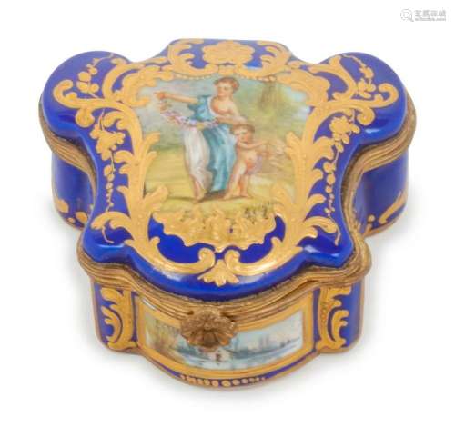 A Sevres Porcelain Box Width 2 3/8 inches.