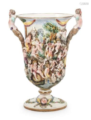 A Capodimonte Porcelain Urn Height 12 1/4 inches.