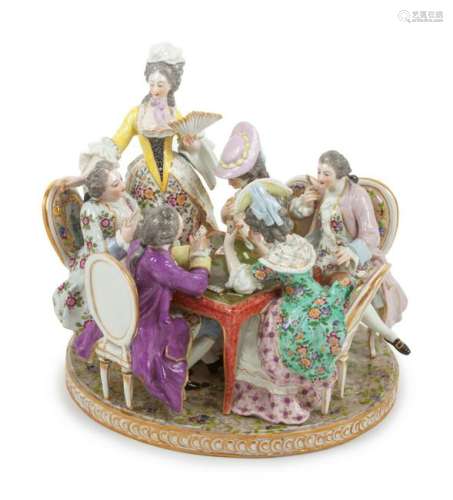 A Continental Porcelain Figural Group Height 11 x width