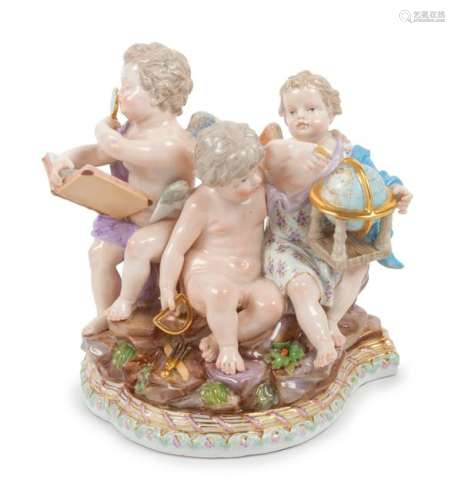 A Meissen Porcelain Figural Group Height 8 inches.