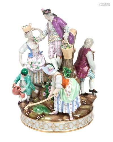 A Meissen Porcelain Figural Group Height 11 3/4 x