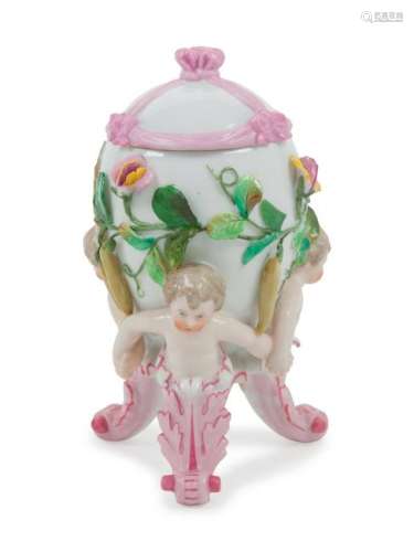 A KPM Porcelain Lidded Figural Vase Height 7 1/2