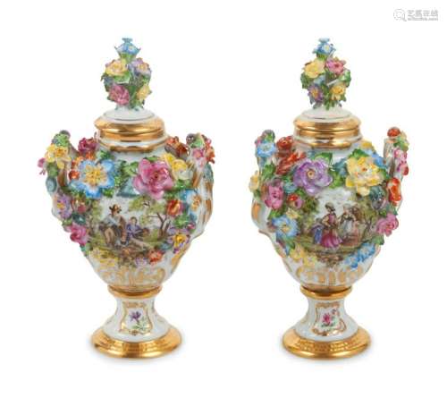 A Pair of Lidded Porcelain Vases Height 8 3/4 inches.