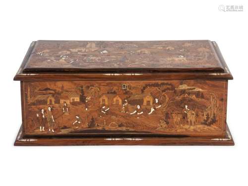 A Continental Marquetry Chest Height 14 x width 41 x
