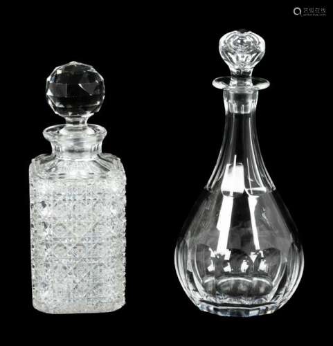 Two Cut Glass Decanters Height of taller 9 3/4 inches.