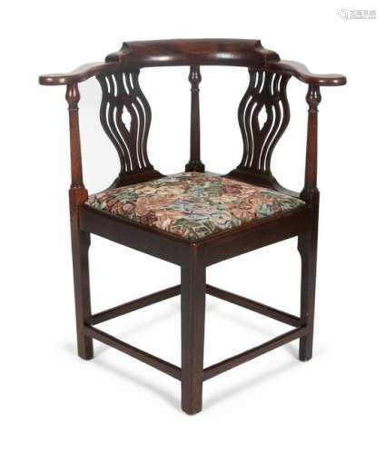 A Chippendale Mahogany Corner Chair Height 32 x width
