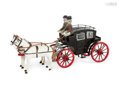 A Folk Art Carved and Painted Wood Two-Horse Carriage