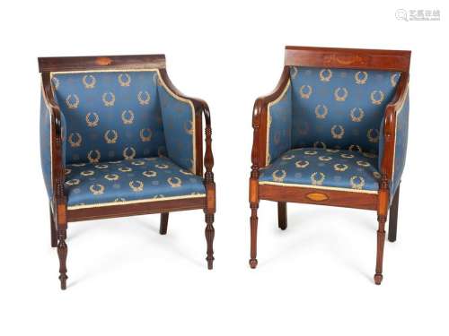 Two Federal Mahogany Upholstered Armchairs Height 36