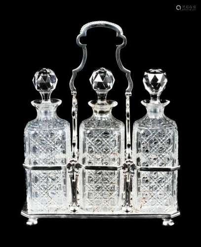 A Silver-Plate Decanter Set Height 15 inches.