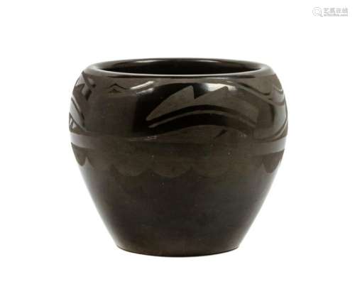 A San Ildefonss Blackware Pottery Jar Height 4 1/2 x