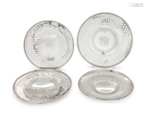 Four American Silver Reticulated Dishes 20th Century