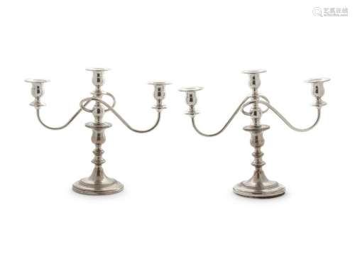 A Pair of American Silver Three-Light Candelabra Fisher