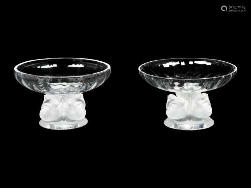 Two Lalique Molded and Frosted Compotes Height 3 1/4
