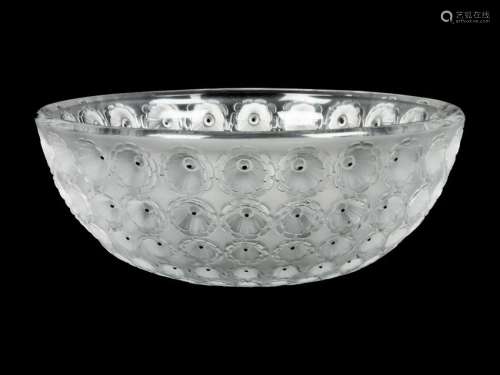 A Lalique Molded and Frosted Glass Bowl Height 4 x