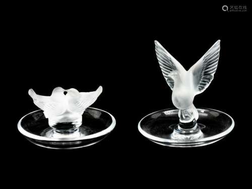Two Lalique Molded and Frosted Glass Ring Trays Height