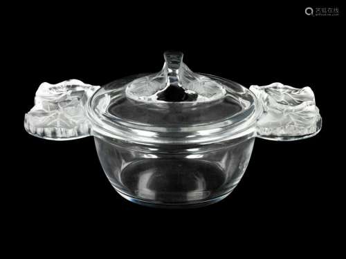 A Lalique Molded and Frosted Glass Lidded Dish Width 8