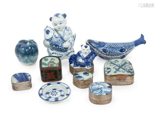 A Group of Blue and White Ceramic Articles Height of