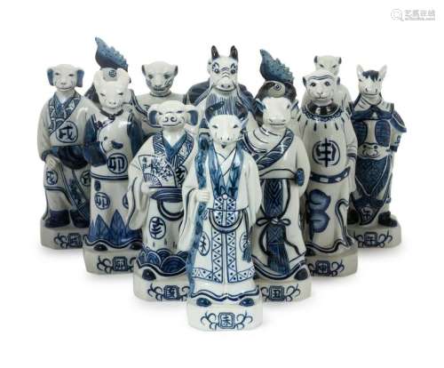 A Group of Thirteen Chinese Animal Figures Height of