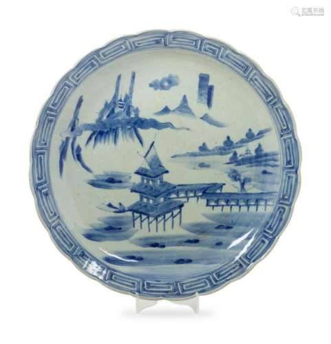 A Japanese Blue and White Porcelain Plate Diameter 17