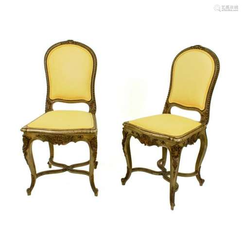 A Pair of French Louis XV Style Painted and Parcel Gilt
