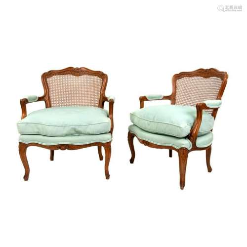 A Pair of French Provincial Louis XV Style Cane-Back