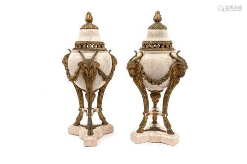A Pair of Louis XV Style Faux Marble and Gilt Mounted