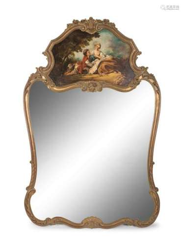 A Louis XV Style Giltwood Trumeau MirrorÂ  Height 62 x