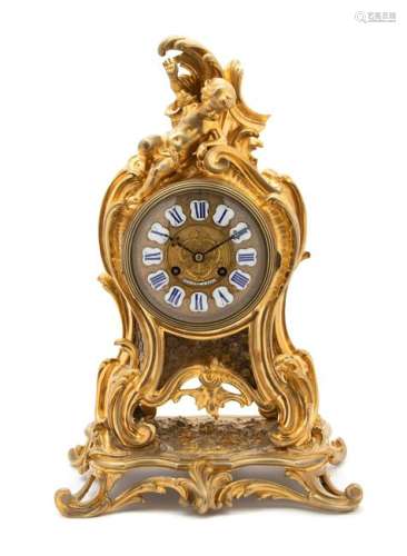 A Louis XV Style Gilt Bronze Shelf Clock Height 18 x