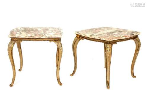 A Pair of Louis XV Style Painted Marble Top Side Tables