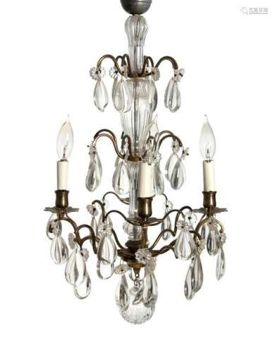 A Louis XV Style Gilt Metal and Crystal Four-Light
