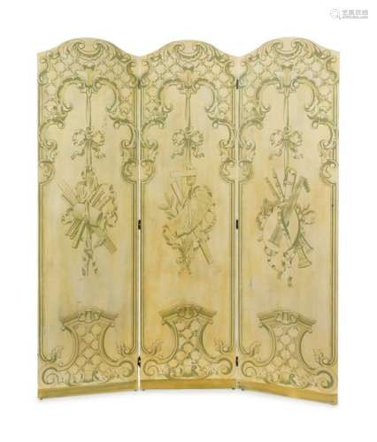A Louis XV Style Painted Three-Panel Floor Screen 20TH
