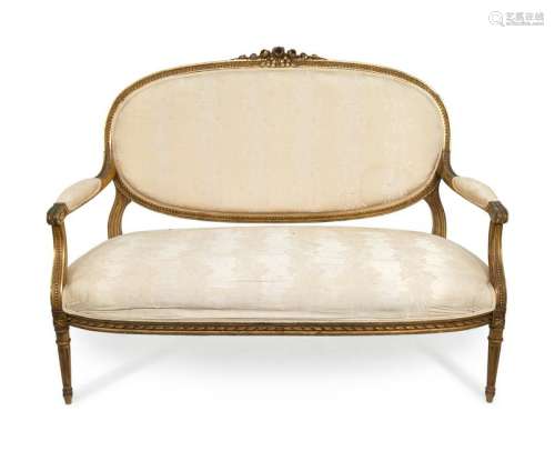 A Five-Piece Louis XVI Style Carved Giltwood Parlour