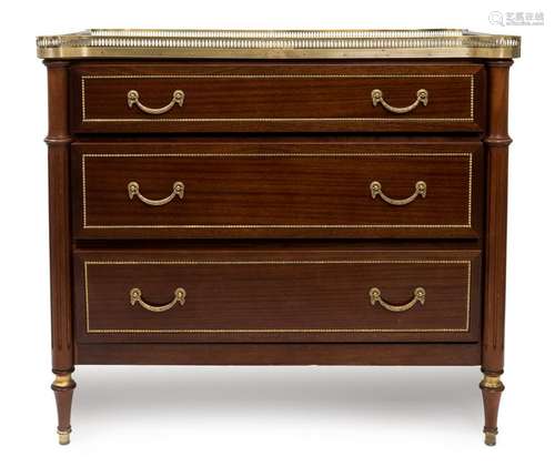 A Louis XVI Style Gilt Metal Mounted Mahogany Commode