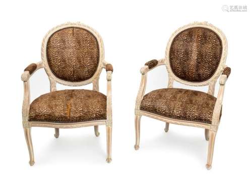 A Pair of Louis XVI Style Carved and White Washed