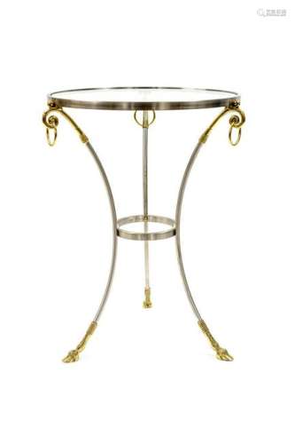 A Louis XVI Style Brushed Steel and Brass Glass Top