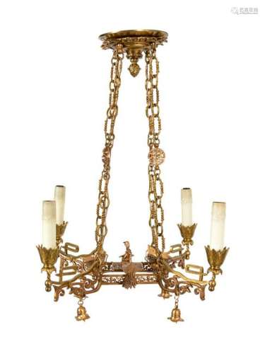 A French Asian Style Gilt Bronze Four-Light Suspension