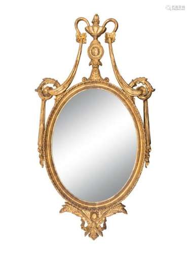 A Neoclassical Style Oval Giltwood Mirror Height 48