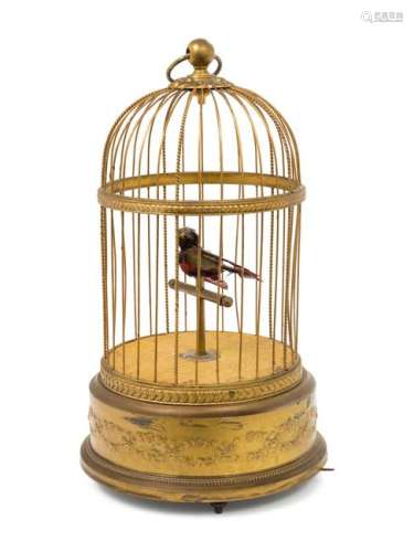 A French Gilt Metal Automaton Birdcage 12 height x