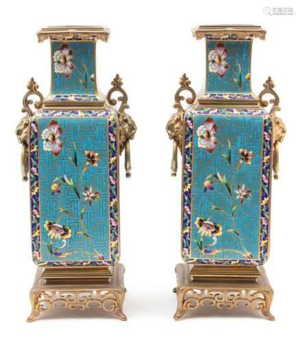 A Pair of French Japonisme Champleve Enamel and Gilt
