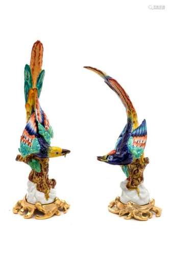 A Pair of Sevres Porcelain Gilt Metal Mounted Birds