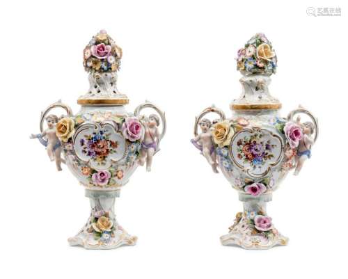 A Pair of Von Schierholz Dresden Porcelain Covered