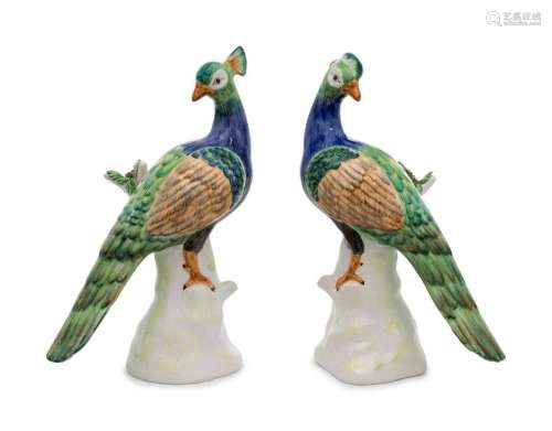 A Pair of Italian Porcelain Parrots