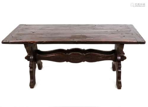 A Jacobean Style Stained Oak Trestle Table LATE