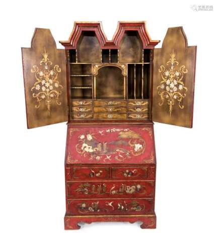 A Chinese Chippendale Style Red and Gilt Lacquered